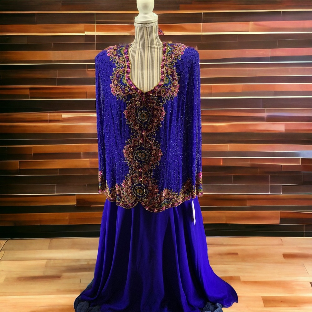 Adriana Papell Evening beaded Top long dress SIZE 18 NWT SHOW STOPPER